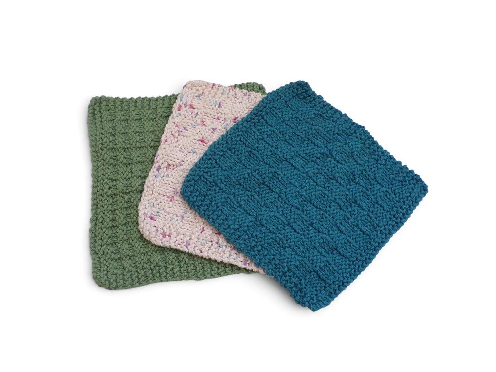 Hand Knitted Dishcloths Washcloths 100% Cotton 3 Teal Potpourri Ombre Sage